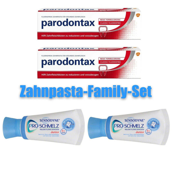 Zahnpasta Family Set (2 x Parodontax classic & 2 x Sensodyne ProSchmelz für Kinder)