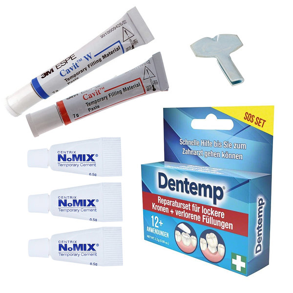 Zahnreparaturset Zahnzement-Maxipack - 2 x Espe Cavit + Dentemp + 3 x NoMix